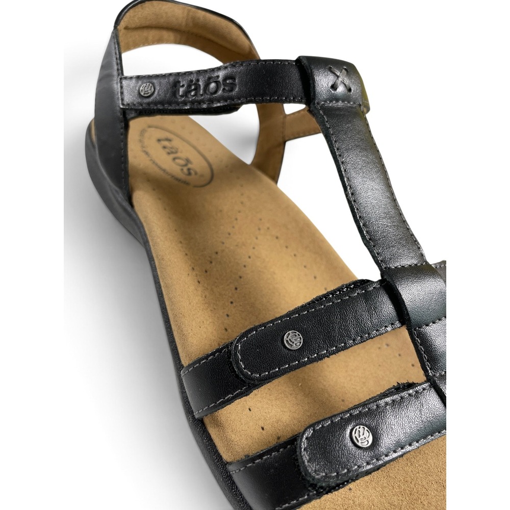 Taos Trophy 2 Black Leather Comfort Sandals Womens 9 NWOB Strappy Walking - Picture 12 of 16